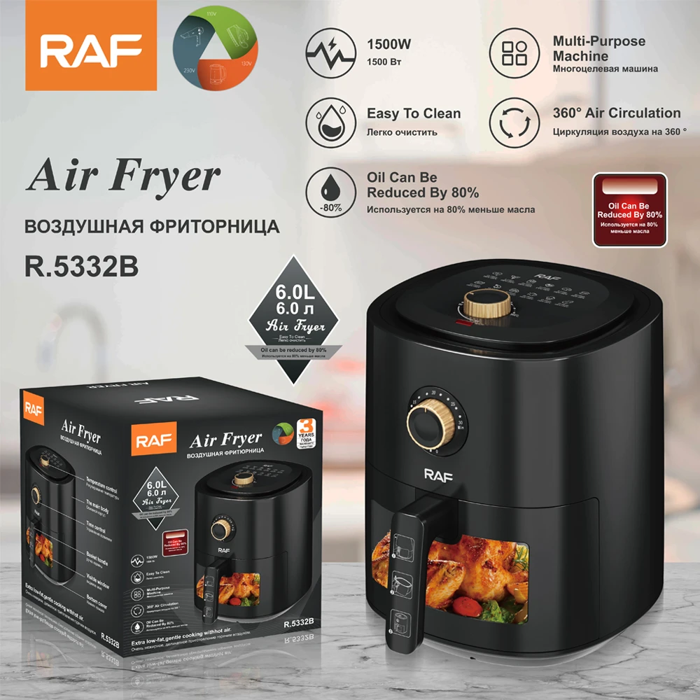 Raf air fryer r.5332b, transparent window, 4l,1300w, black 3
