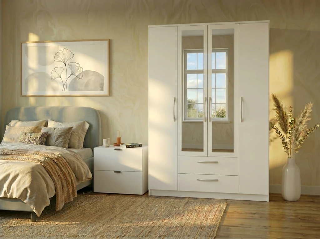 Шкаф linia 1600 с зеркалами - белый ясень 2