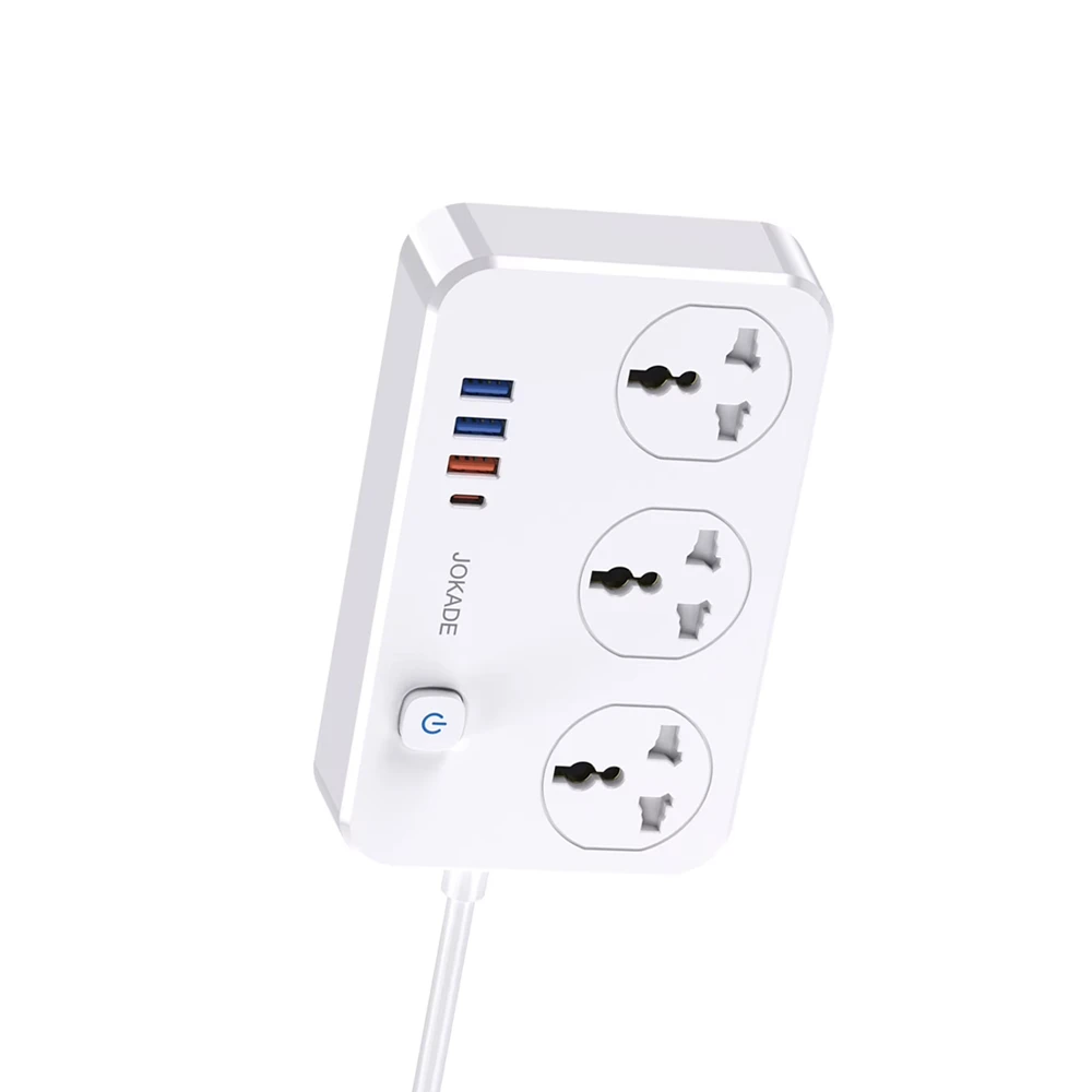 Jokade jb058 3-outlet universal socket with 1c3a usb ports (eu plug), white 2