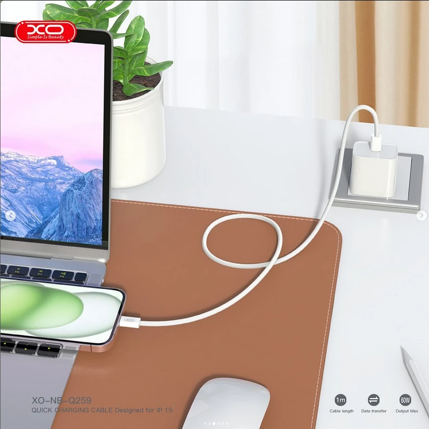Xo nb-q259 iphone 15 stil original usb-c la usb-c 60w împletit cablu de date alb 2