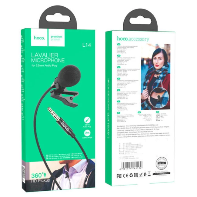 Microfon lavalieră hoco l14 3.5 negru 4