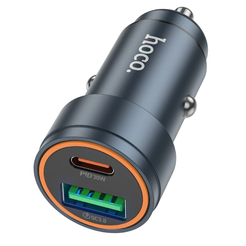 Încărcător auto hoco z57a glorious pd30w+qc3.0 gri metalic 2