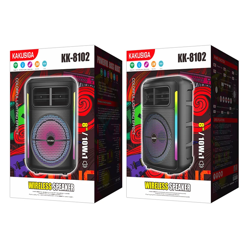 Boxă wireless kakusiga kk-8102 yubo cu lumină colorată, neagră 2