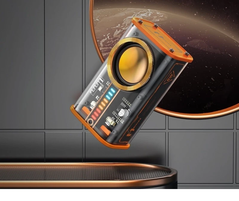 Boxă bluetooth transparentă hoco ds38 mech, portocalie 2