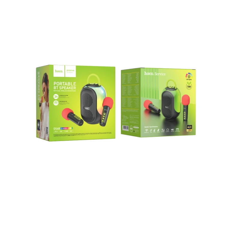Колонка hoco ds68 cool rgb bt с двумя микрофонами, черная. 2