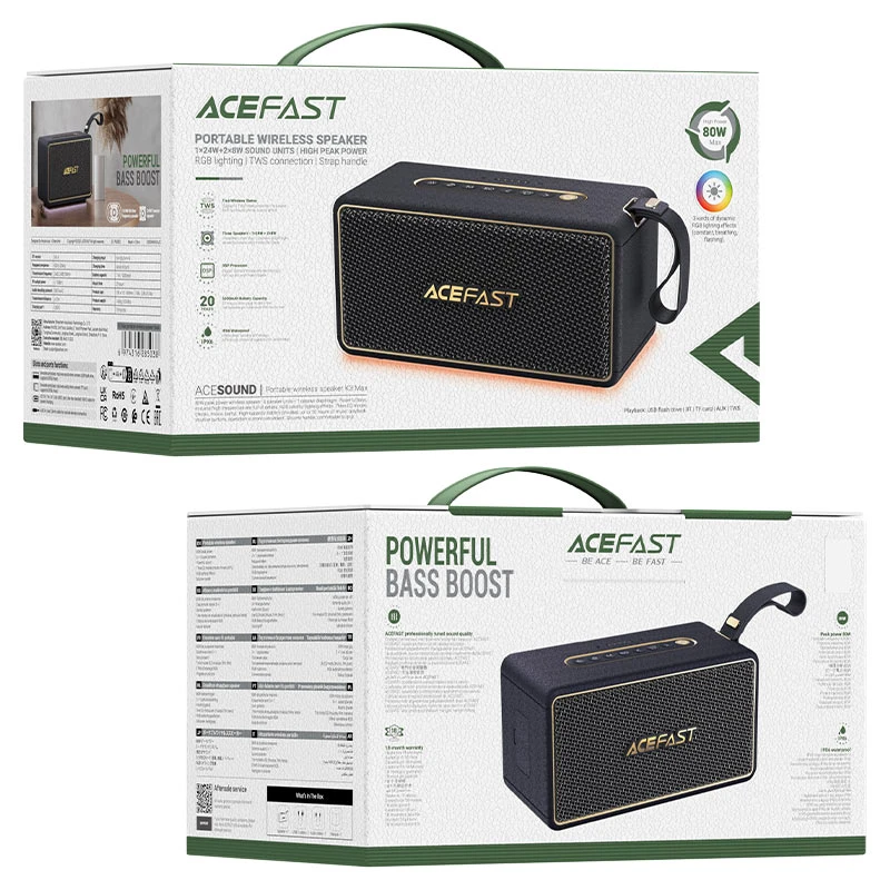 Портативная беспроводная колонка acefast k3 max, черная. 2