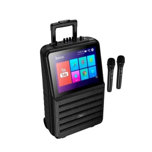Hoco ds70 просторная уличная караоке-колонка 768p с bluetooth, двумя микрофонами и дисплеем (ес), черная