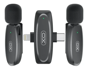 Беспроводной микрофон xo mkf10 type-c+lightning 2-в-1 с низкой задержкой, черный