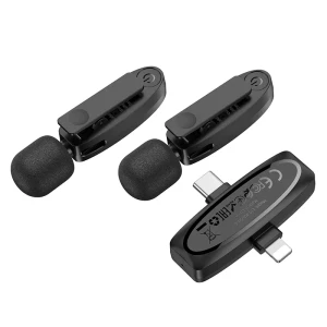 Microfon digital wireless cu clips hoco l15 cu microfon dual (ip/type-c) negru