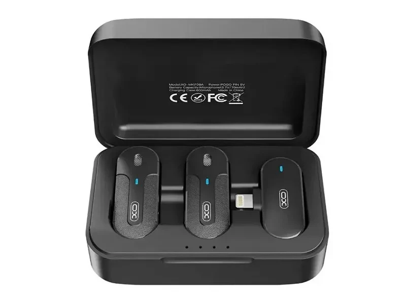 Xo mkf09b microfon lavalier wireless cu compartiment de autoîncărcare lightning, unu sau două, cu latență redusă, negru 2