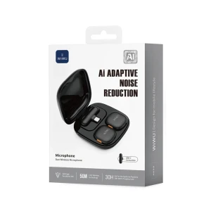 Wiwu wi-wm006 duo microfon wireless cu funcție ai, reducere adaptivă a zgomotului, negru Thumbnail 4