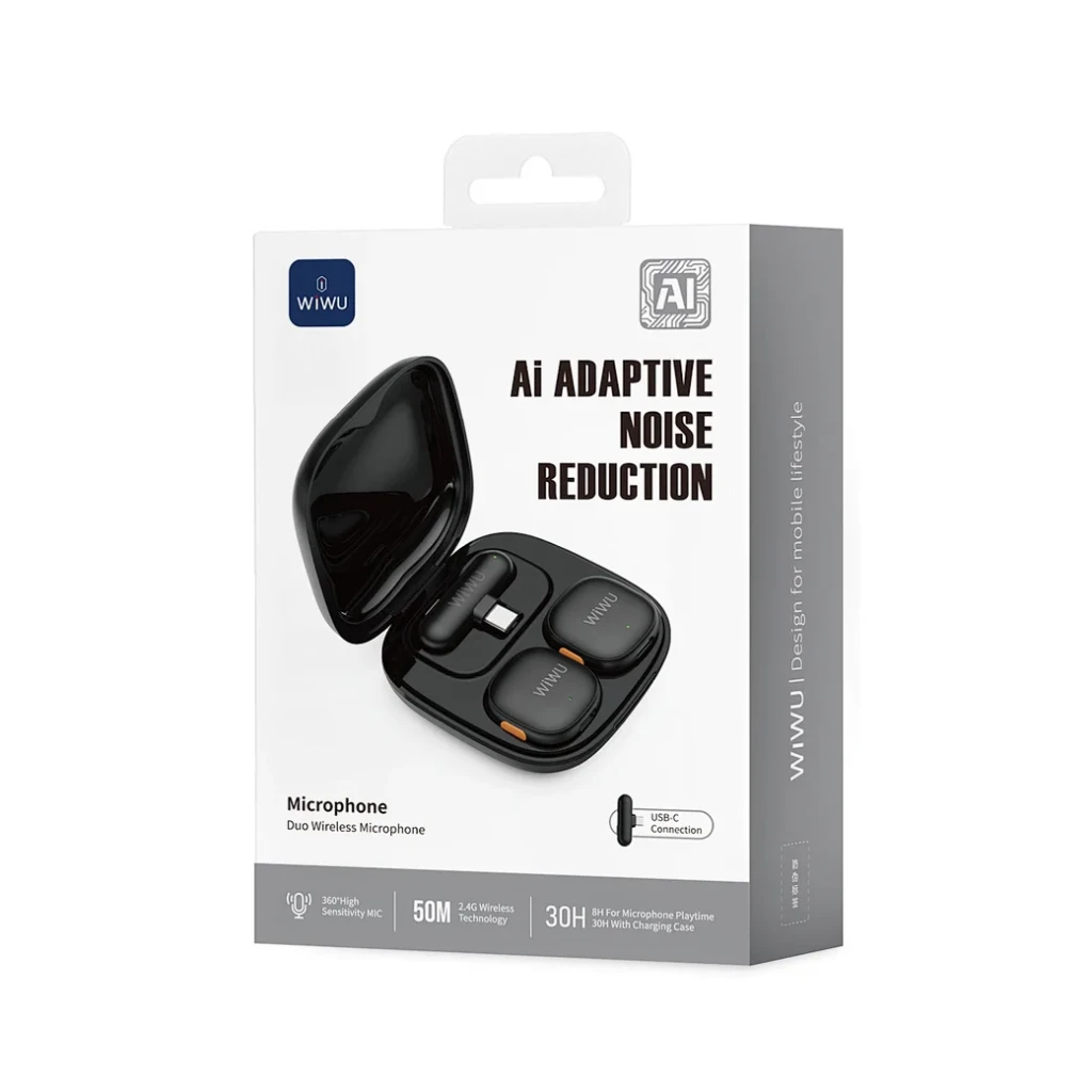 Wiwu wi-wm006 duo microfon wireless cu funcție ai, reducere adaptivă a zgomotului, negru 4