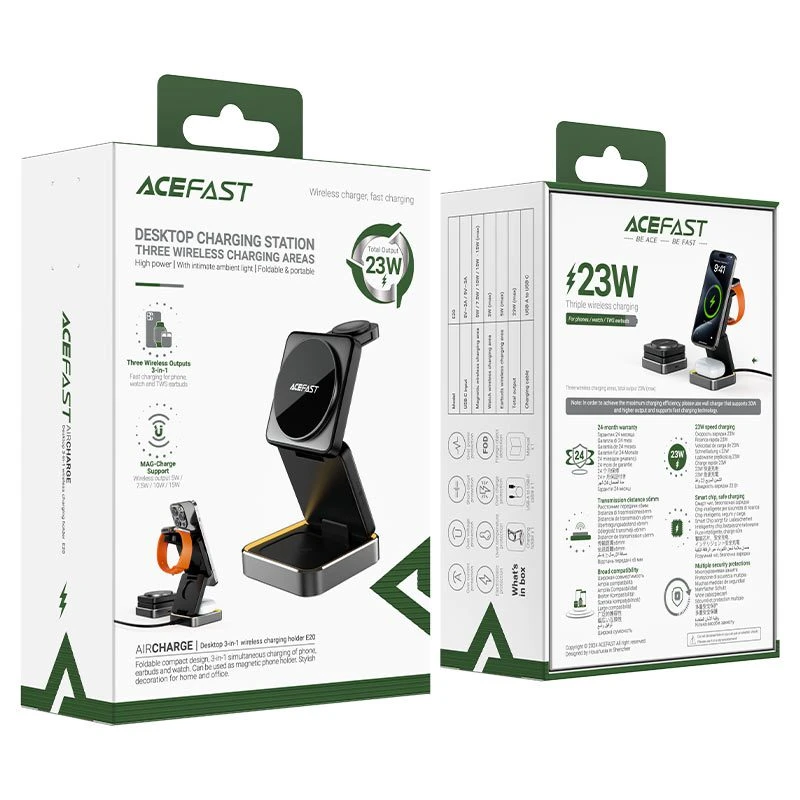 Suport de încărcare wireless 3 în 1 acefast e20 pentru birou, negru 3