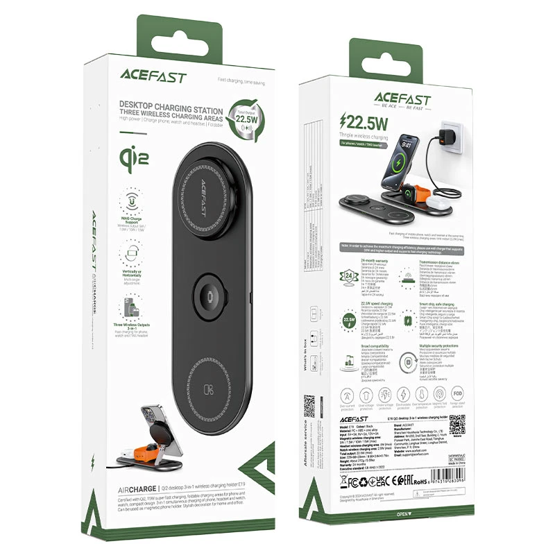 Suport de încărcare wireless 3 în 1 pentru birou acefast e19 qi2, negru 7