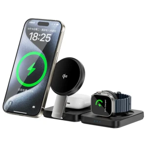 Încărcător wireless pliabil wiwu qi2.0 3 în 1 wi-w028 negru