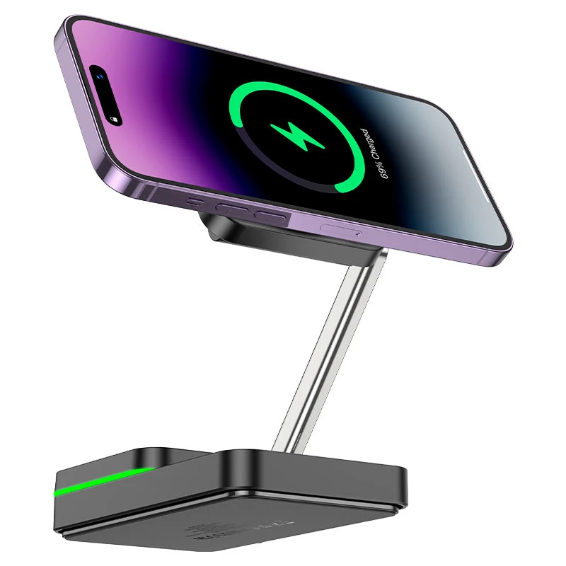 Încărcător rapid wireless pliabil hoco cq10 consuelo 3 în 1, negru 2