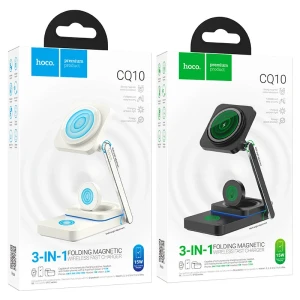 Încărcător rapid wireless pliabil hoco cq10 consuelo 3 în 1, negru Thumbnail 6