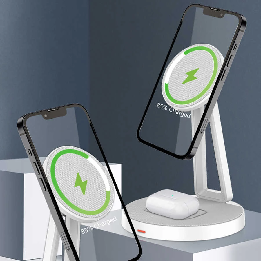 Încărcător wireless magnetic wiwu 2 în 1 m13 alb 4