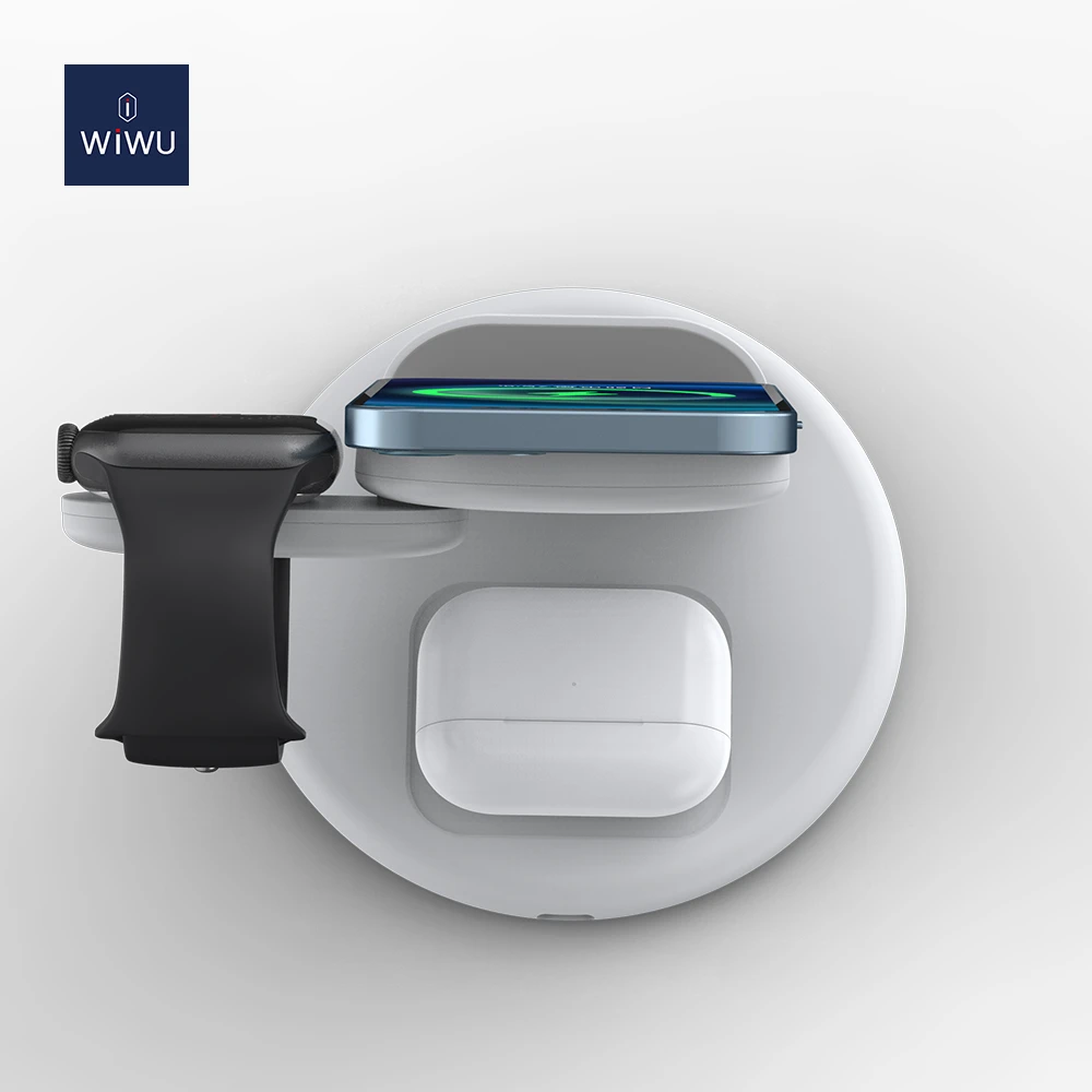 Беспроводное зарядное устройство wiwu power air 3-в-1, белое. 7