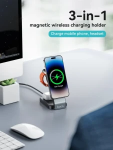 Încărcător rapid wireless magnetic 3 în 1 pliabil pentru motocicletă hoco cq3, negru Thumbnail 3