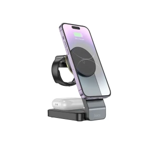 Încărcător rapid wireless magnetic 3 în 1 pliabil pentru motocicletă hoco cq3, negru Thumbnail 2