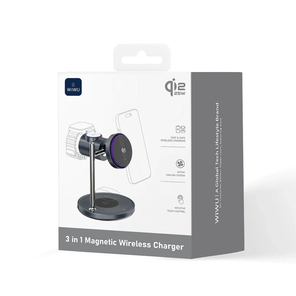 Încărcător wireless magnetic cu răcire cu aer wiwu qi2.2 3 în 1, stație spațială, wi-w041, negru 2