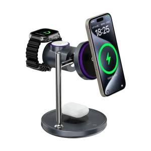 Încărcător wireless magnetic cu răcire cu aer wiwu qi2.2 3 în 1, stație spațială, wi-w041, negru