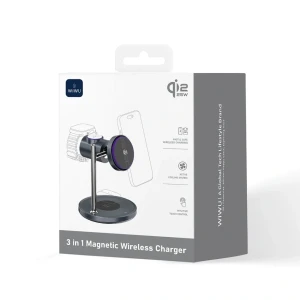 Încărcător wireless magnetic cu răcire cu aer wiwu qi2.2 3 în 1, stație spațială, wi-w041, negru Thumbnail 2