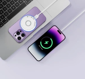 Încărcător wireless magnetic de birou xo cx042 cu lumină albastră, 15w, alb