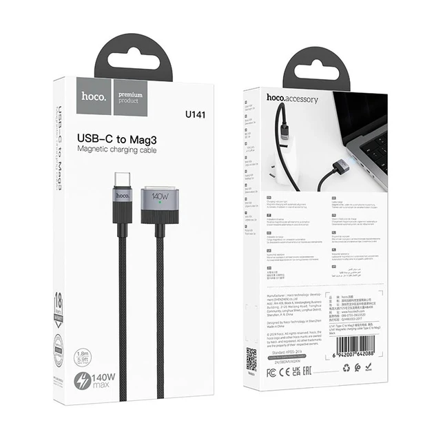 Cablu de încărcare magnetică hoco u141 type-c la mag3 negru 2