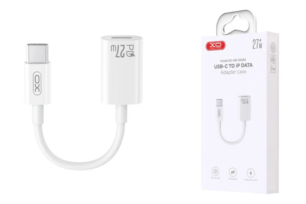 Зарядный кабель xo nb-r268a type-c — lightning 27 вт, имитация оригинального адаптера, белый. 2