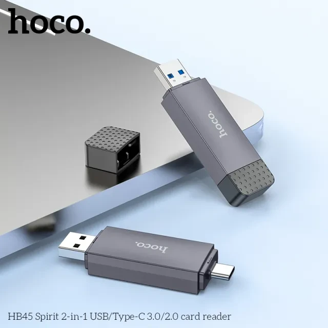 Кардридер hoco hb45 spirit 2-в-1 usb/type-c 2.0, металлический серый 2