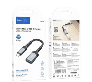 Конвертер hoco ua24 type-c «папа» — usb «мама» 3.0, металлический серый. Thumbnail 3