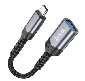 Конвертер hoco ua24 type-c «папа» — usb «мама» 3.0, металлический серый.
