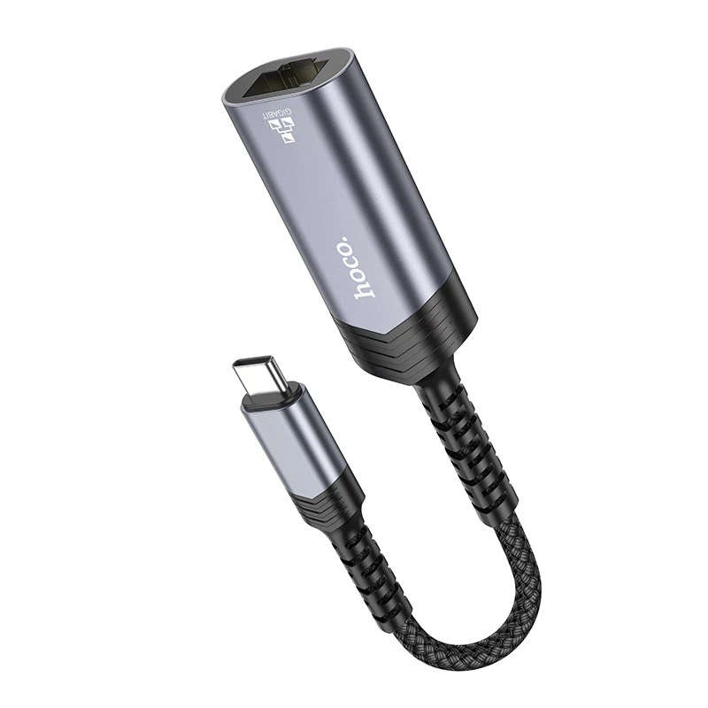 Adaptor ethernet hoco ua26 type-c (100 mbps) gri metalizat 2