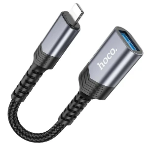 Convertor hoco ua24 ip mascul la usb mamă 2.0 gri metalic Thumbnail 2