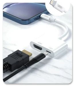 Xo hub005 cablu lightning la hdmi+lightning 1080p (încărcare lightning) alb