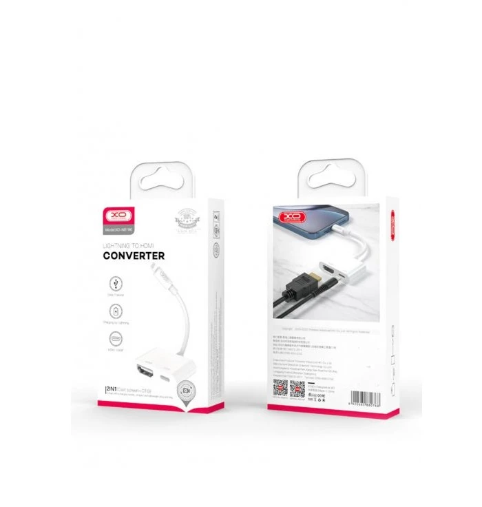 Xo hub005 cablu lightning la hdmi+lightning 1080p (încărcare lightning) alb 4