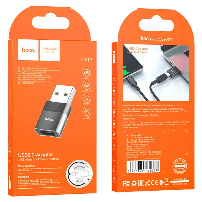 Adaptor hoco ua17 ip mascul la usb mamă usb2.0 negru 6