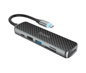Adaptor multifuncțional hoco hb24 easy display type-c (hdtv+usb3.0+usb2.0+sd+tf+pd) gri metalizat Thumbnail 2