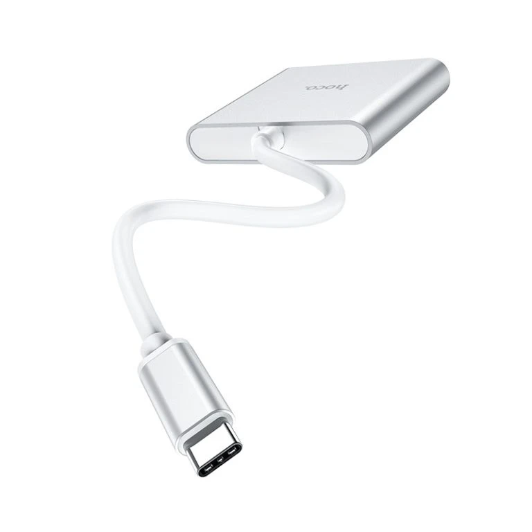 Adaptor hoco hb14 type-c ușor de utilizat (type-c la usb 3.0+hdtv+pd) argintiu 2