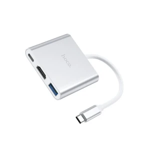 Adaptor hoco hb14 type-c ușor de utilizat (type-c la usb 3.0+hdtv+pd) argintiu Thumbnail 7