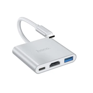 Адаптер hoco hb14 easy use type-c (type-c to usb3.0+hdtv+pd), серебристый.