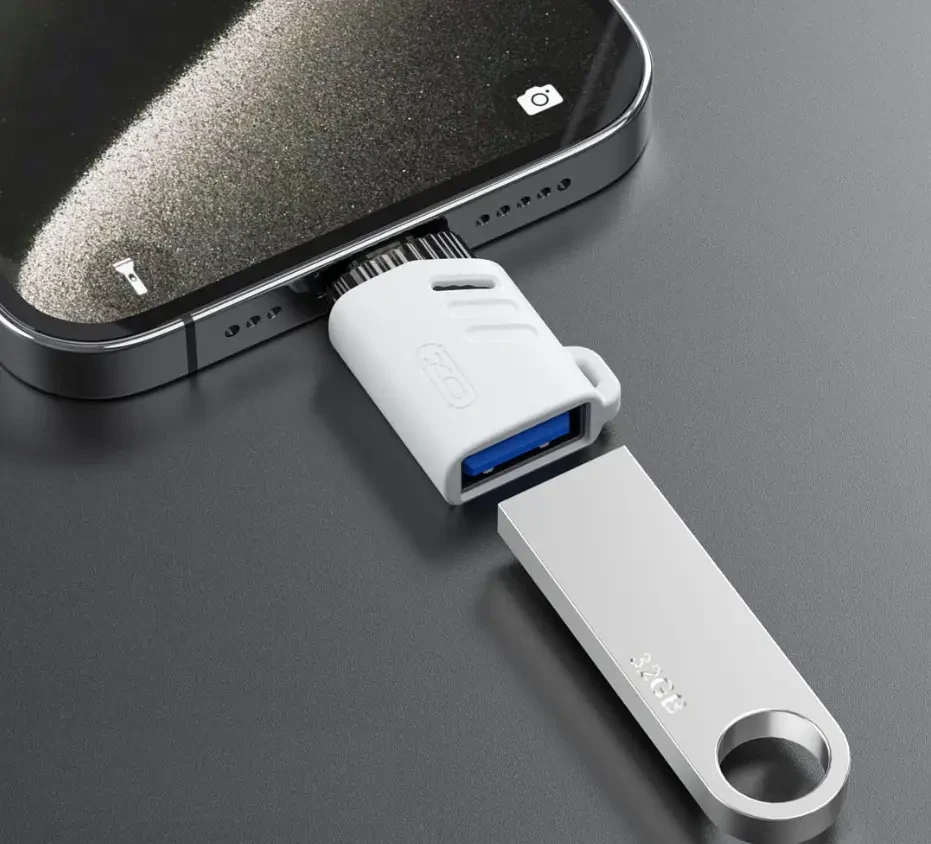 Adaptor xo nb256a usb-a mamă la apple otg (cu șnur) alb 2