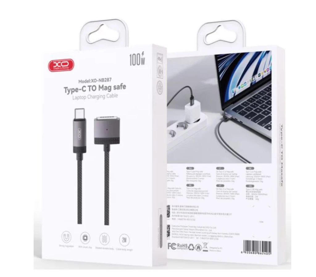 Cablu de încărcare magnetic pentru laptop xo nb287 type-c la masafe 100w, 2m, negru 2