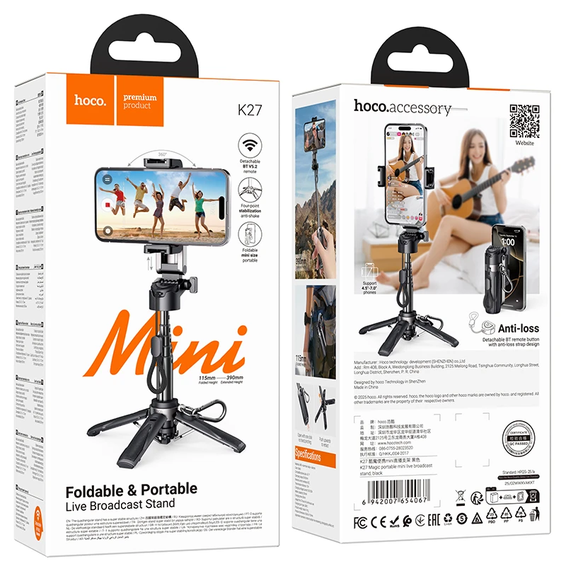 Hoco k27 magic mini stativ portabil pentru transmisie live, negru 3