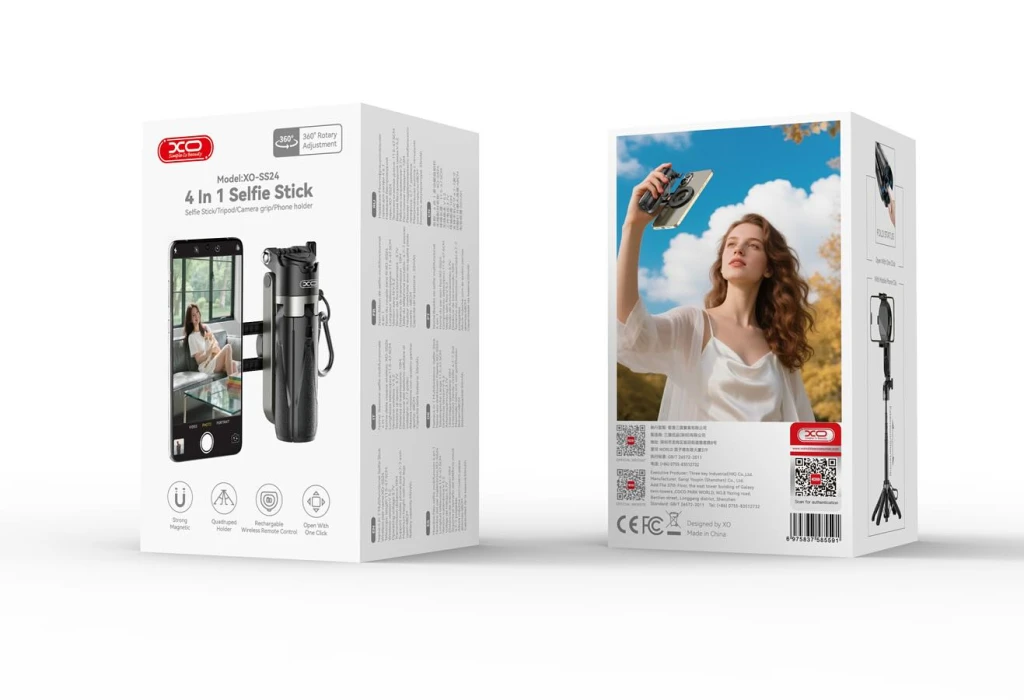 Xo ss24 stick selfie mini magnetic multifuncțional 4 în 1/stick selfie de birou/suport telefon negru 2