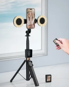Xo ss23 smart screen projection bluetooth selfie stick / camera aid (with 2 fill lights) black