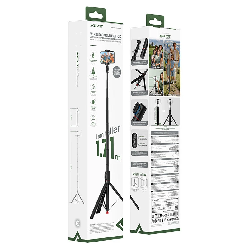 Stick selfie acefast e31 cu trepied automat, negru 2