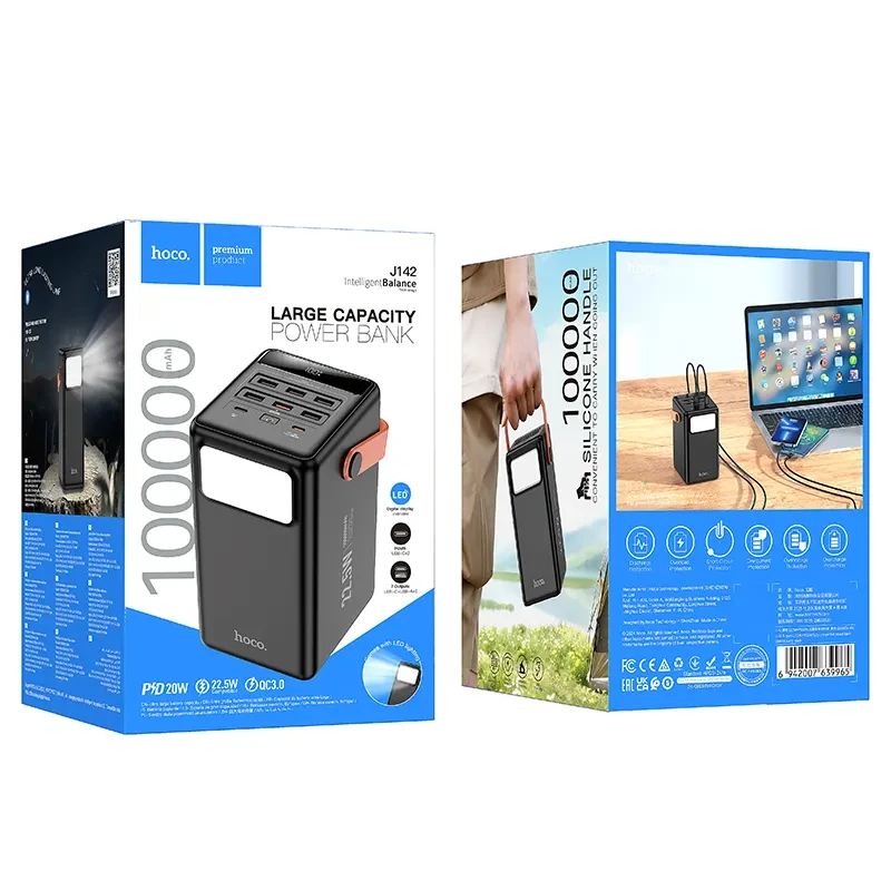 Acumulator extern hoco j142 surpass 22.5w+pd20w complet compatibil (100000mah) negru 7